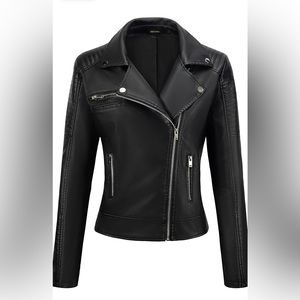 NWT! URBEST Women's Faux Leather Jacket Black Motorcycle Moto Biker Short Coat S